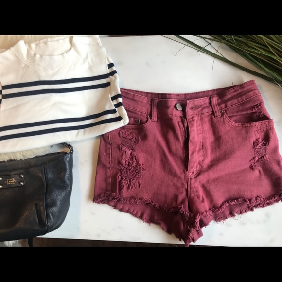 BDG High Waisted Cheeky Red Shorts - Picture 1 of 4